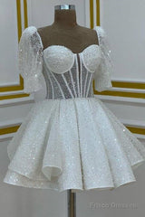 Sparkly A Line Short Cocktail Dresses White Sequin 18Th Birthday Outfits