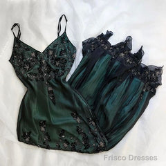 Sparkly A Line Spaghetti Straps Dark Green Long Prom Dress