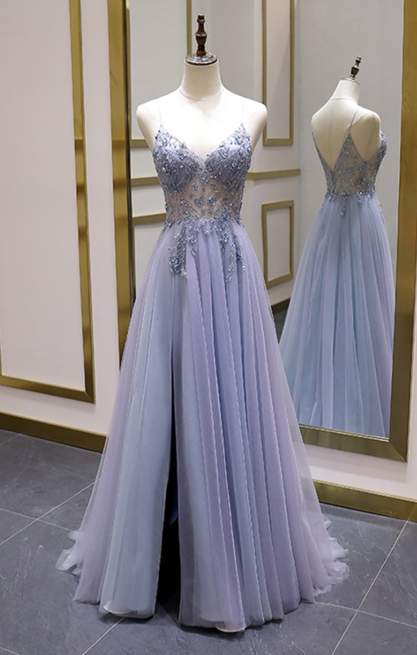 Sparkly A Line Spaghetti Straps Long Prom Dresses, Evening Party Dresses Main image