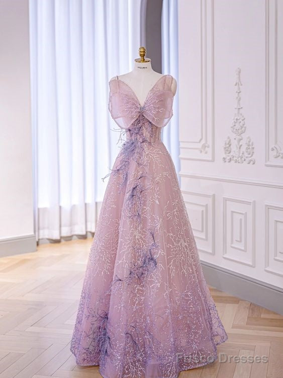 Sparkly A Line Straps Pink Sequin Long Prom Dress