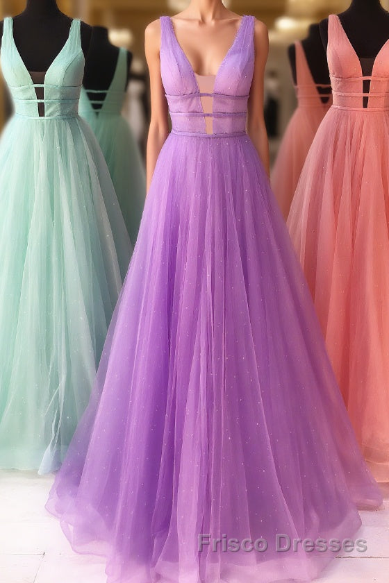 Sparkly A Line V Neck and V Back Formal Prom Dresses with Thin Belt, Formal Graduation Evening Dresses Main image