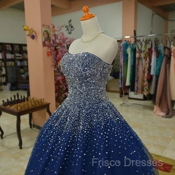 Sparkly Beaded Strapless Navy Blue Ball Gown Formal Prom Dress Secondary image
