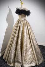 Sparkly Black And Gold Glitter Formal Prom Dress Ball Gown, Off The Shoulder Formal Party Dress
