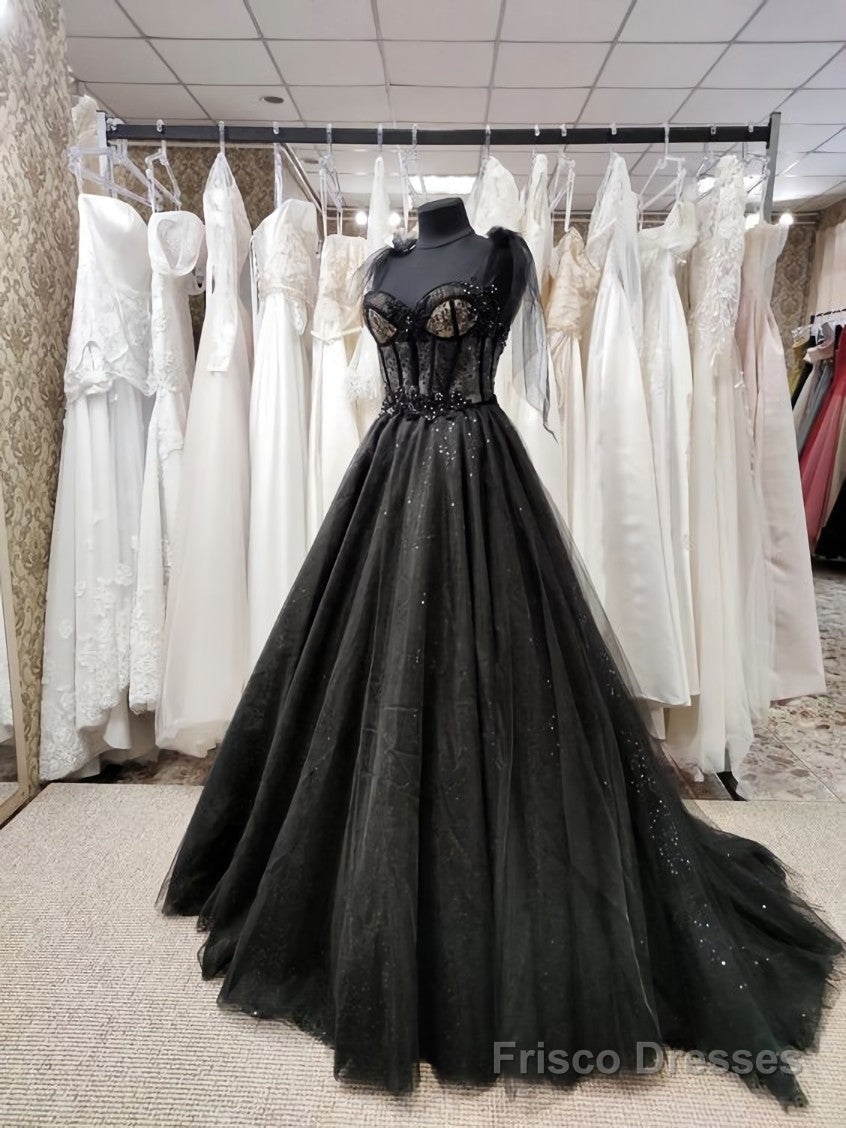 Sparkly black prom dress night corset neckline fairy tale tulle prince – Frisco Dresses