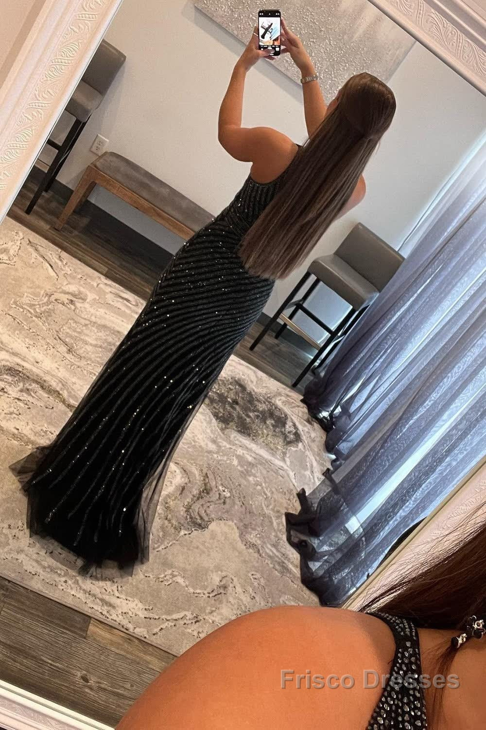 Sparkly Black Sequins Waist Cut-Out Prom Dress with Slit Secondary image