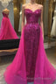 Sparkly Hot Pink Detachable Train Sequins Long Formal Prom Dress