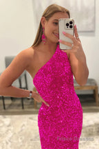 Sparkly Hot Pink Mermaid Sequins Long Prom Dress