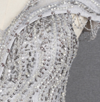Sparkly Light Grey Mermaid V-Neck Beaded Tulle Train Prom Dress Evening Dress