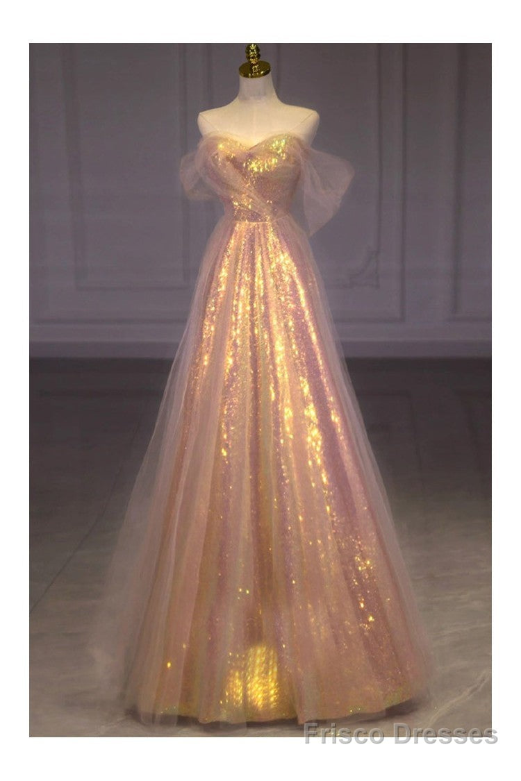 Sparkly Long Pink Off Shoulder Bling Prom Dress Main image