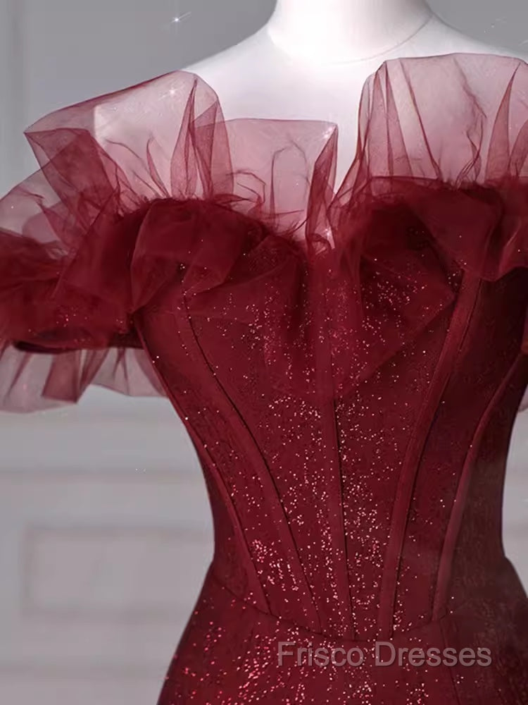 Sparkly Mermaid Burgundy Sequin Long Formal Prom Dress Party Dress