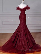 Sparkly Mermaid Burgundy Sequin Long Formal Prom Dress Party Dress