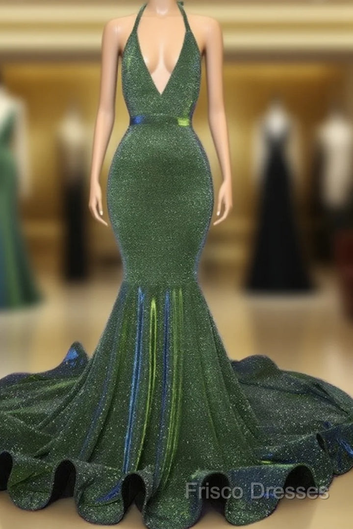 Sparkly Mermaid Halter Ruffles Formal Prom Dress Main image