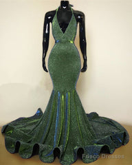 Sparkly Mermaid Halter Ruffles Prom Dresses