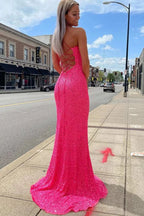 Sparkly Mermaid Sequined Sleeveless Long Prom Dress With Slit, Long Formal Gown
