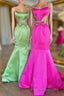 Mermaid Formal Prom Dress Spaghetti Straps Long Evening Dress with Bow