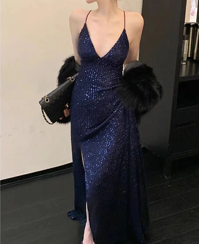 Gorgeous Shiny Sequin Sexy Backless Evening Prom Dress Party Long Tight Dress