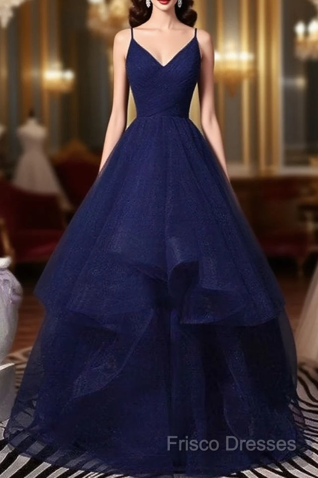 Sparkly Navy Blue Tulle Long Formal Prom Dress Formal Dress