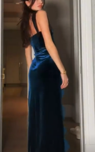 Sexy Slit Velvet Lace Long Prom Dress Evening Dress