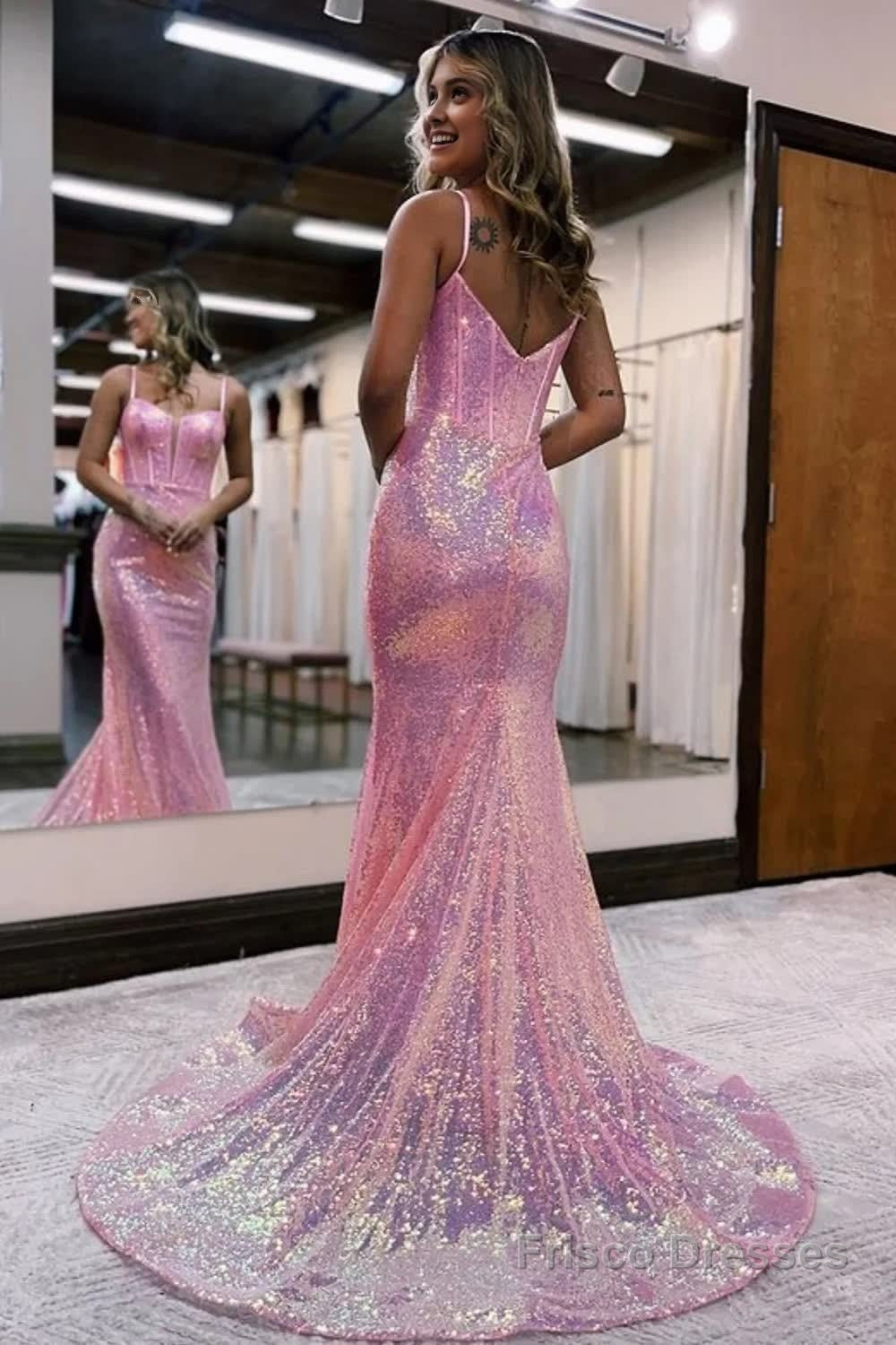 Sparkly Pink Sequin Long Mermaid Corset Prom Dress Secondary image