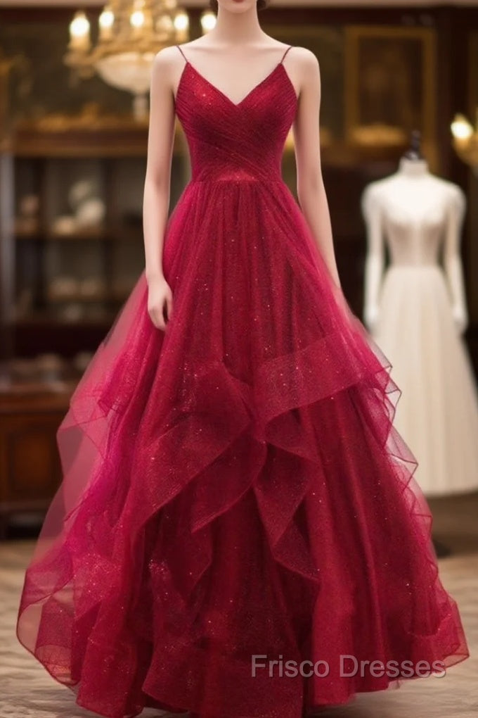 Sparkly Formal Prom Dress V Neckline, Long Homecoming Dress, Formal Dress Main image