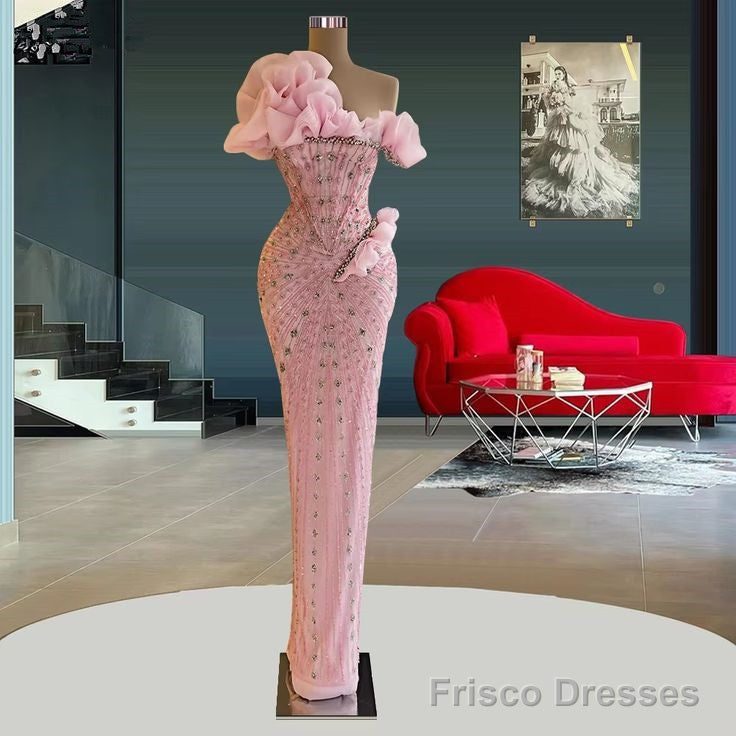 Sparkly Prom Dresses Beaded Crystals Pink Evening Formal Gowns