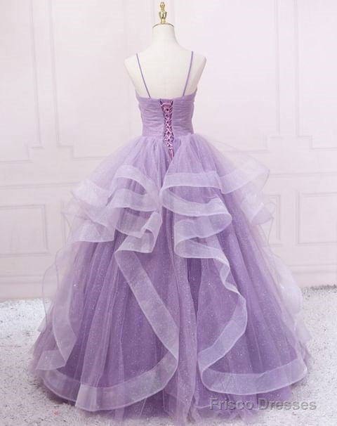 Sparkly Purple Evening Dresses Spaghetti Straps A Line Tulle Prom Dresses Secondary image