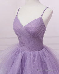 Sparkly Purple Evening Dresses Spaghetti Straps A Line Tulle Prom Dresses