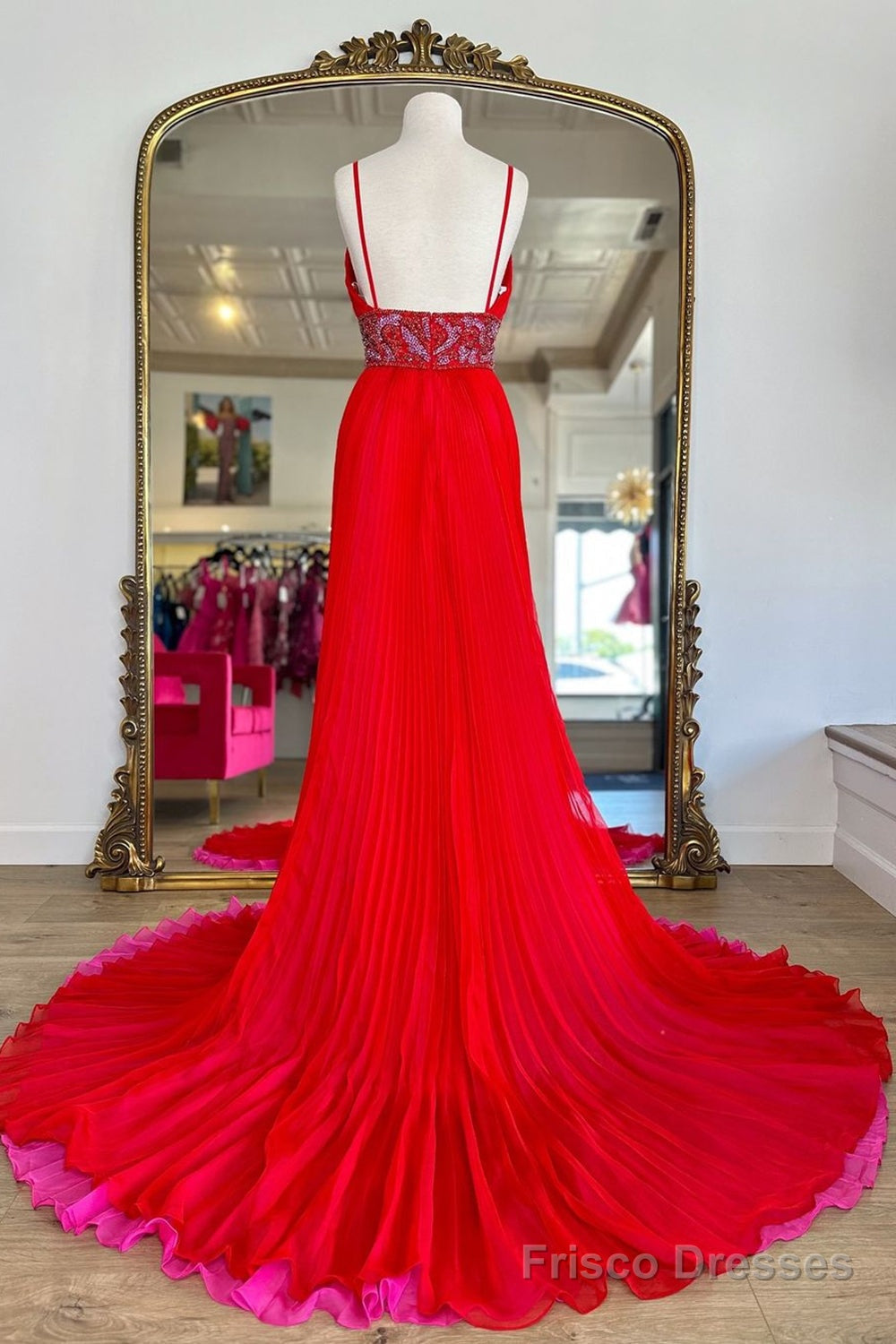 Red Prom Dress A Line Chiffon Long Evening Dress with Slit Secondary image