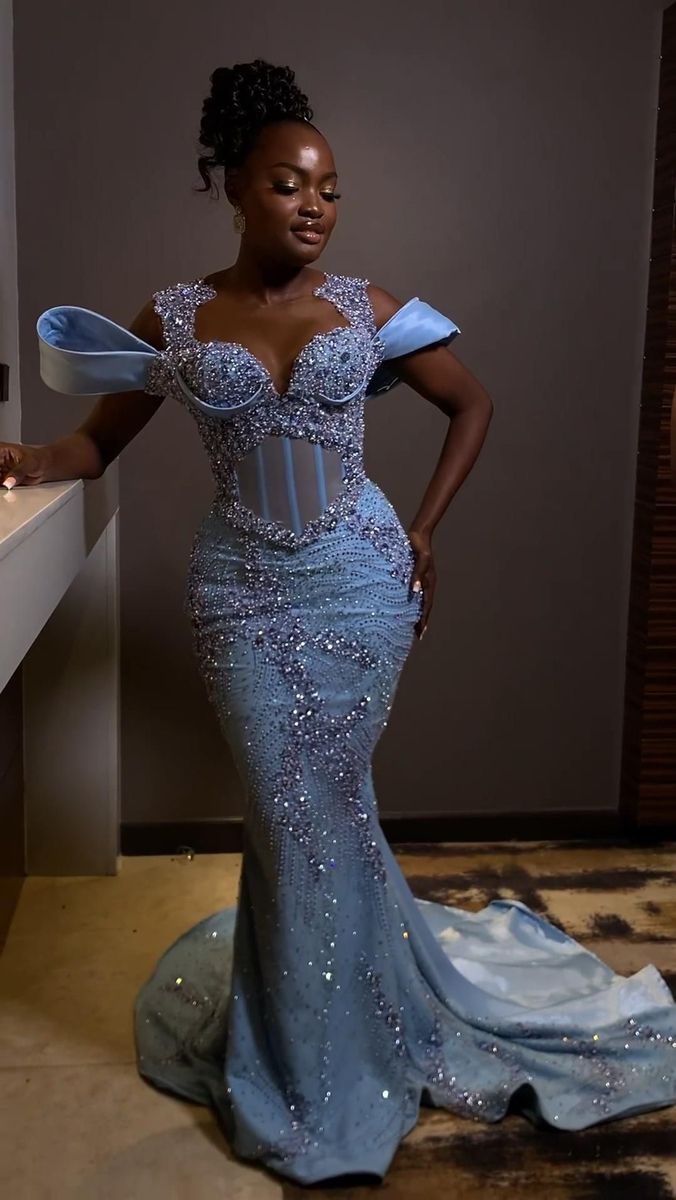 Sparkly Rhinestones Blue Mermaid Long Prom Dress Evening Dress Main image