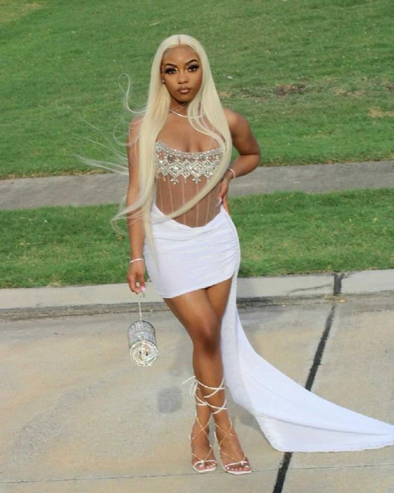 Sparkly Rhinestones White Homecoming Dresses