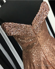 Sparkly Rose Gold Sequin Ball Gown Dress Off Shoulder