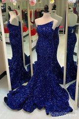 Sparkly Royal Blue Sequin Prom Dresses Mermaid Long Evening Gown