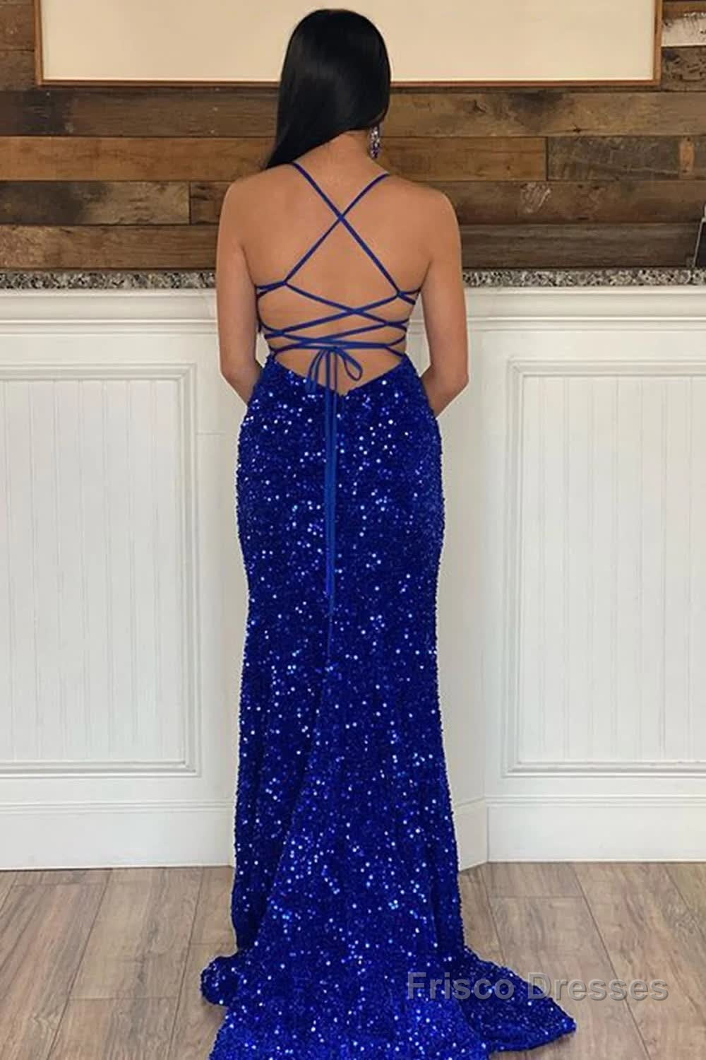 Sparkly Royal Blue Sequins Mermaid Long Prom Dress with Slit Secondary image