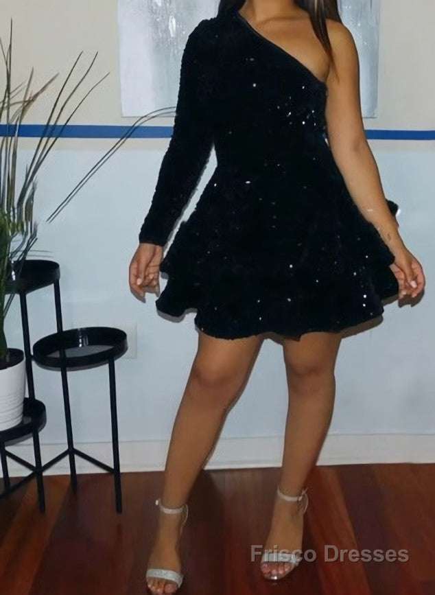 Sparkly Sequin Cocktail Dresses Short A Line One Shoulder African Wome –  Frisco Dresses