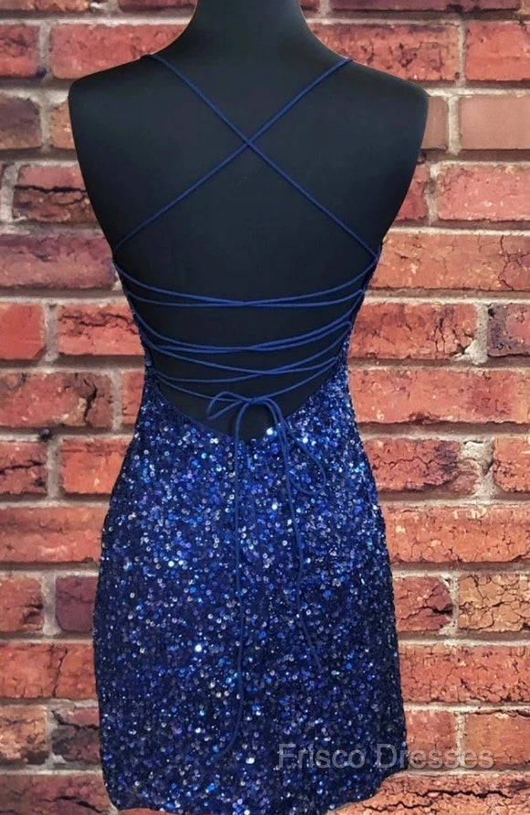 Sparkly Sequin Royal Blue Sheath Homecoming Dress Secondary image
