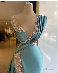Sparkly Sequined Split Mermaid Evening Dresses Crystal Long Formal Prom Gowns Custom Made Plus Size Pageant Wear Party Dress