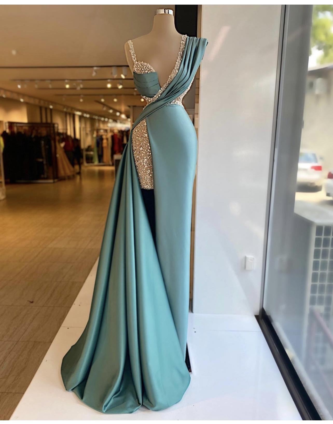 Sparkly Sequined Split Mermaid Evening Dresses Crystal Long Formal Prom Gowns Custom Made Plus Size Pageant Wear Party Dress Main image