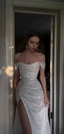 Sparkly Sequins Off Shoulder Side Slit Prom Dress