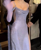Sparkly Sequins Spaghetti Straps Sequin Side Slit Prom Dress