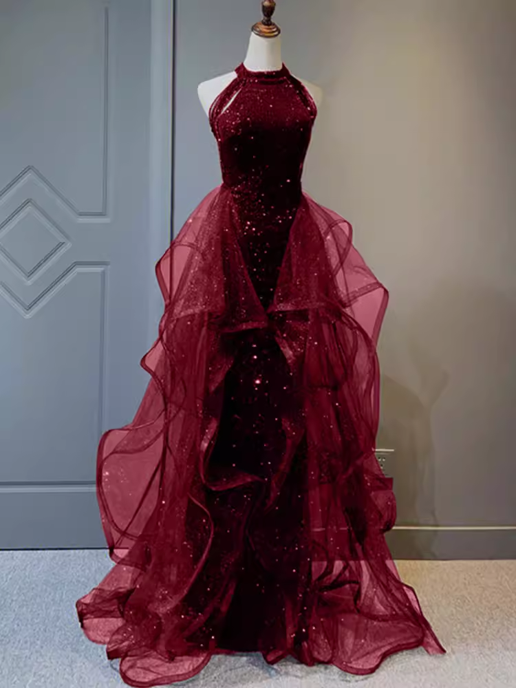 Sparkly Sheath Burgundy Sequin Long Prom Dress Party Dresses Secondary image