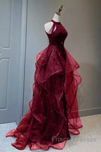Sparkly Sheath Burgundy Sequin Long Formal Prom Dress Party Dress