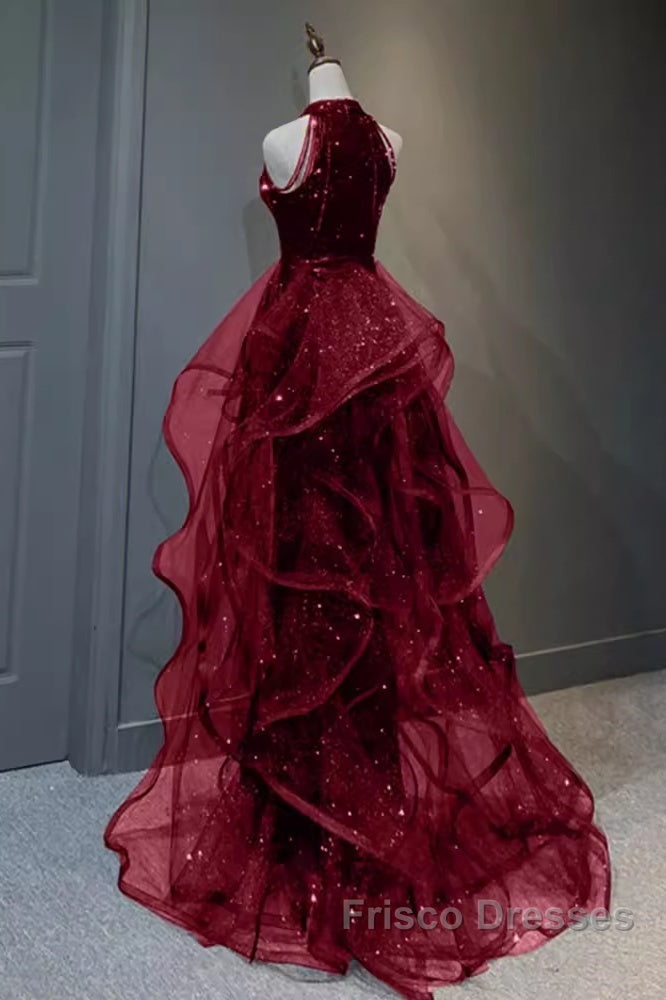Sparkly Sheath Burgundy Sequin Long Formal Prom Dress Party Dress