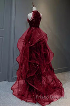Sparkly Sheath Burgundy Sequin Long Formal Prom Dress Party Dress