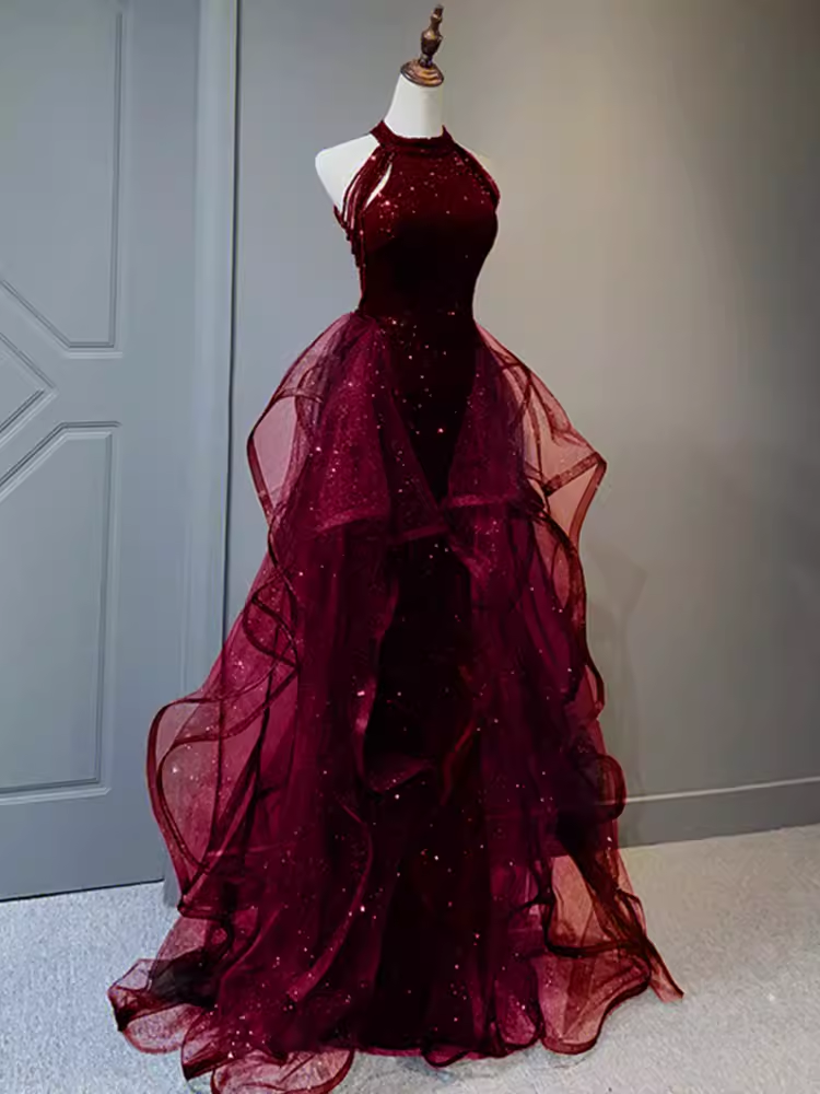 Sparkly Sheath Burgundy Sequin Long Prom Dress Party Dresses Main image