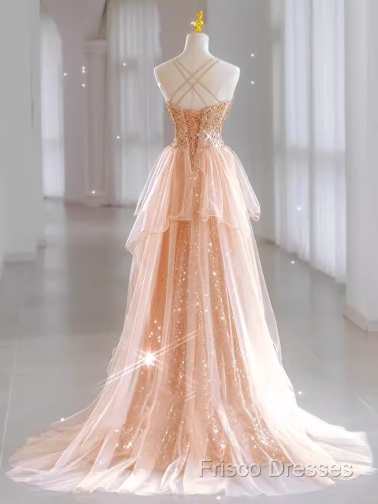Sparkly Sheath Champagne Sequin Long Formal Prom Dress Party Dress Secondary image