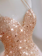 Sparkly Sheath Champagne Sequin Long Formal Prom Dress Party Dress