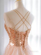 Sparkly Sheath Champagne Sequin Long Formal Prom Dress Party Dress