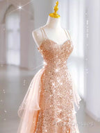 Sparkly Sheath Champagne Sequin Long Formal Prom Dress Party Dress