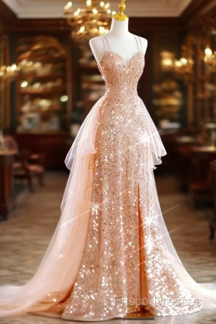 Sparkly Sheath Champagne Sequin Long Formal Prom Dress Party Dress Main image