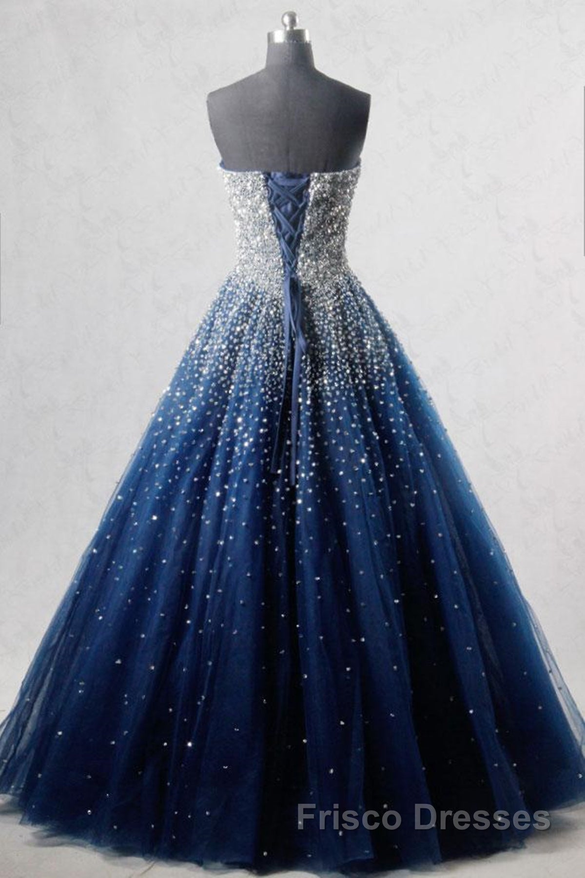 Sparkly Strapless Blue Formal Prom Dresses, Strapless Blue Long Formal Evening Dresses Secondary image